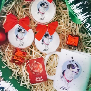 Kit Natal Pet Personalizado – Caneca + Bolinhas